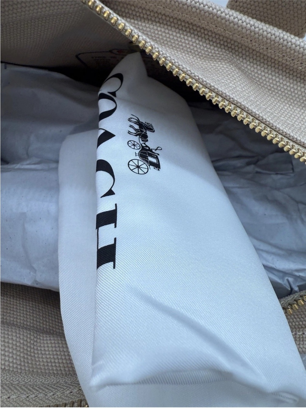 Coach Beige Canvas Tote with Rainbow Embroidered Accents and Striped Strap - Picture 7 of 8